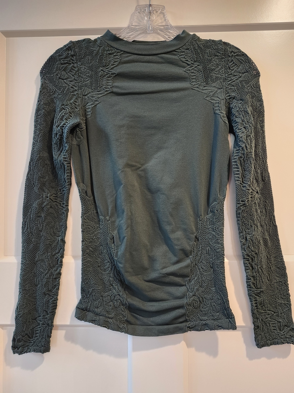 Free People Olive Green Textured Long Sleeve Top